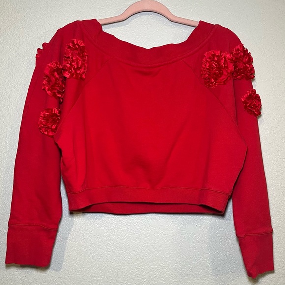 Maeve Three-Dimensional Cropped Floral Sweatshirt Red Flowers Size Small - Picture 4 of 13
